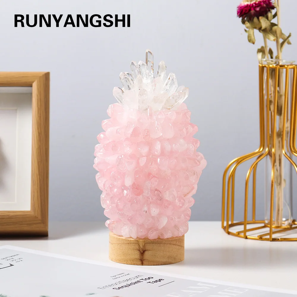 Natural Rose quartz Crystal Nightstand Crystal gem making USB interface Health energy gem for giftsHome bedroom decoration