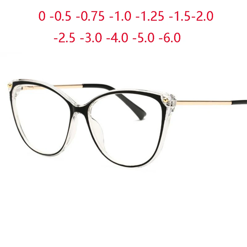 Big Frame Blue Light Blocking Cat Eye Nearsighted Glasses Women Sun Photochromic Gray Prescription Spectacles 0 -0.5 -0.75 To -6