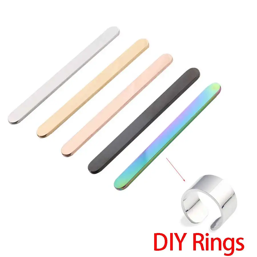 Fnixtar 10Pcs 5*52*1.5mm Mirror Polished  Stainless Steel Round Corner Blank Strip Charms For DIY Making Cuff Rings Jewelry