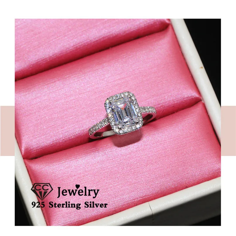 

CC обручальные кольца серебряного цвета прямоугольное кольцо для женщин ювелирные изделия роскошные аксессуары блестящий камень подарок CC3123