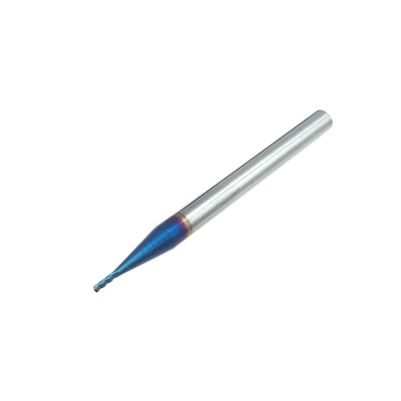 Fresa de 1mm HRC65, 4 flautas, D1 x 3 x D4 x 50L, 4T, carburo sólido, fresado con revestimiento de nACo y azul