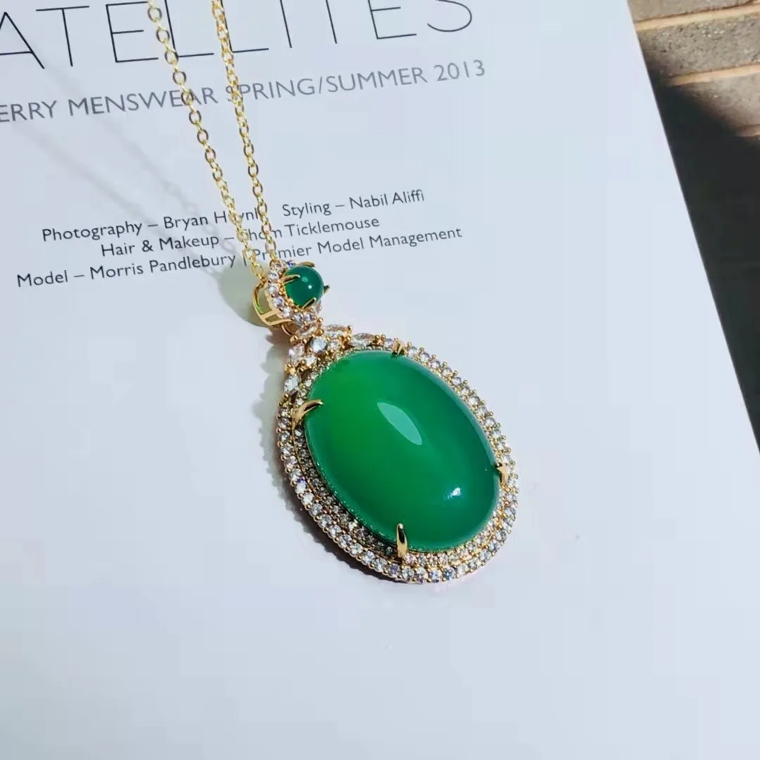 9250 Silver Plated Inlaid Agate Chalcedony Jade Pendant Neck Decoration Crafts Necklaces Fine Jewelry Accessories