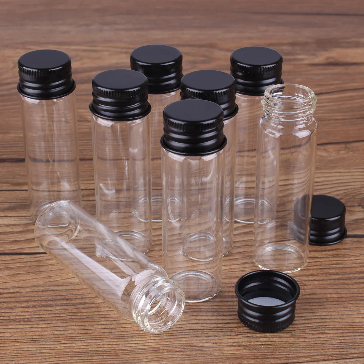 10pcs 18ml 22*70mm Glass Jars Message Bottles with Black Aluminum Lids Empty Glass Bottles glass vessels Spice Jars