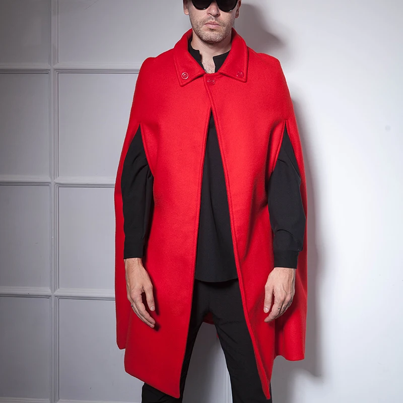 CAPED male Winter II cloak-style long style lapel bright red festive retro cloak sleeveless male cloak