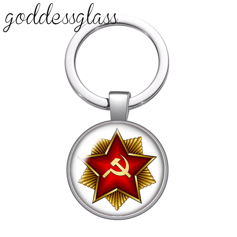 New Russia USSR Badge Soviet Union CCCP Russian photo glass cabochon keychain Bag Car key chain Ring Holder Charms keychains