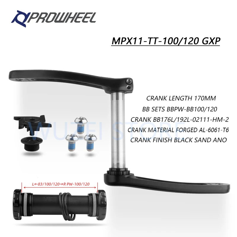 Prowheel Snow Bicycle Crankset 170mm Crank 30T/32T/34T/36T/38T GXPP Chainrings with Bottom bracket BB100/120mm Fat Bike Crankset