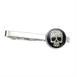 Vintage Skeleton Men Tie Clips Round Glass White Skull Design Tie Clips Wedding Gift Shirt Suit Fashion Jewelry Accessories