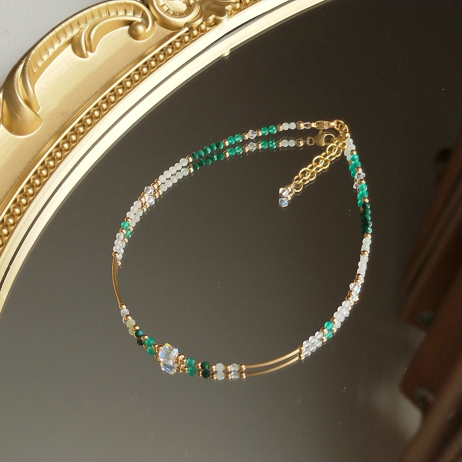 

Lii Ji Anklet Jade Clear Quartz Moonstone Malachite Green Onyx Rose Quartz 14K Gold Filled Austia Crystal Handamde Jewelry