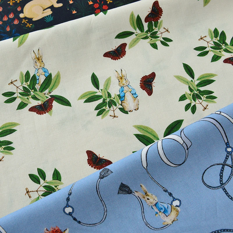 100%Cotton Fabric Rabbit Printed Cartoon Pastoral Style for Sewing Baby Clothes Per Half Meter