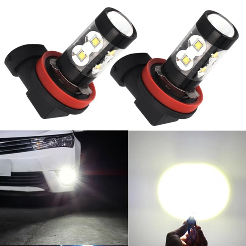 2-Pack High Power 50W Super Bright H11/H8 10-SMD Led Lights Bulbs For Car Fog Light Lamps Replacement, Xenon White