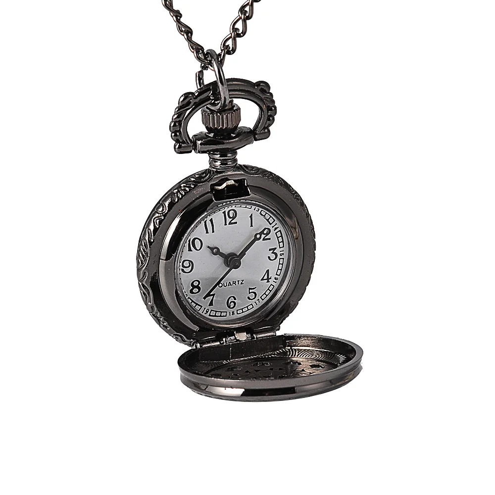 Fashion vintage small size black spider web pocket watch retro quratz pocket watch with neaklace