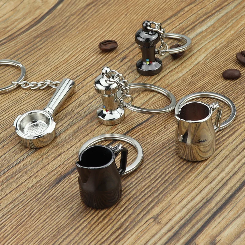 Simulation Portable Coffeeware Barista Coffee Tamper Keychain Cafe Machine Handle Moka Pitcher Keyring Espresso Accessories Gift