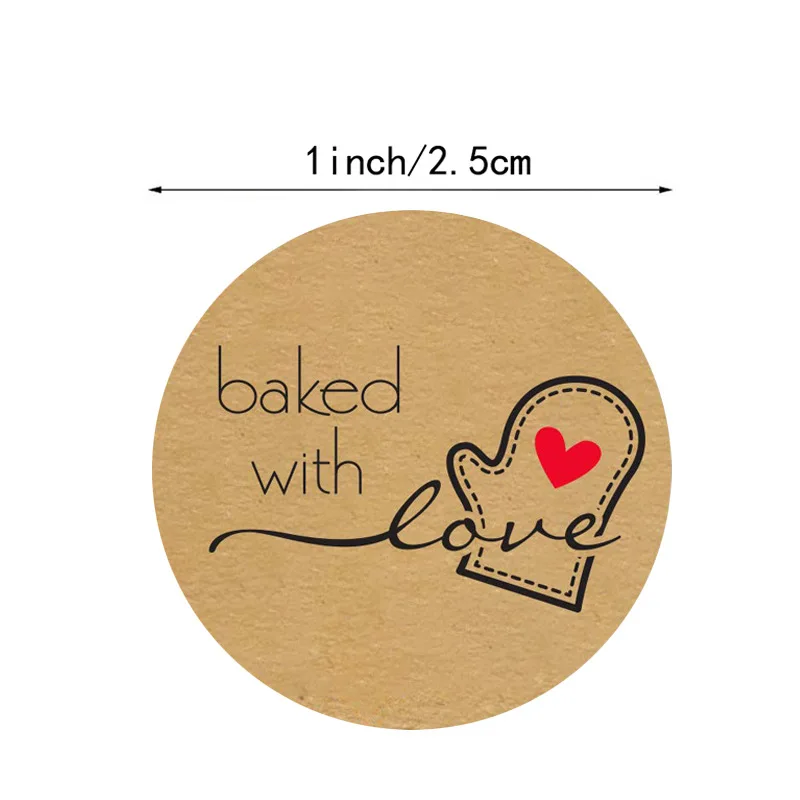 1 Inch Tròn Tự Nhiên Kraft Nướng Với Tình Yêu Dán Dễ Thương Dán Cói Nhãn Handmade Miếng Dán