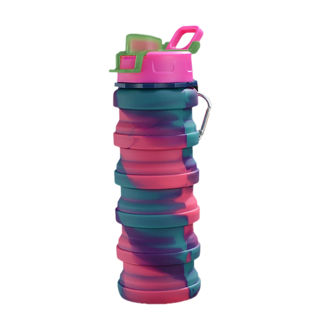 Hot Sale Silicone Water Bottle Portable Foldable Cup Bottle Fruit Juice Leak-proof Outdoor Sport Travel Camping Bottle with Lid