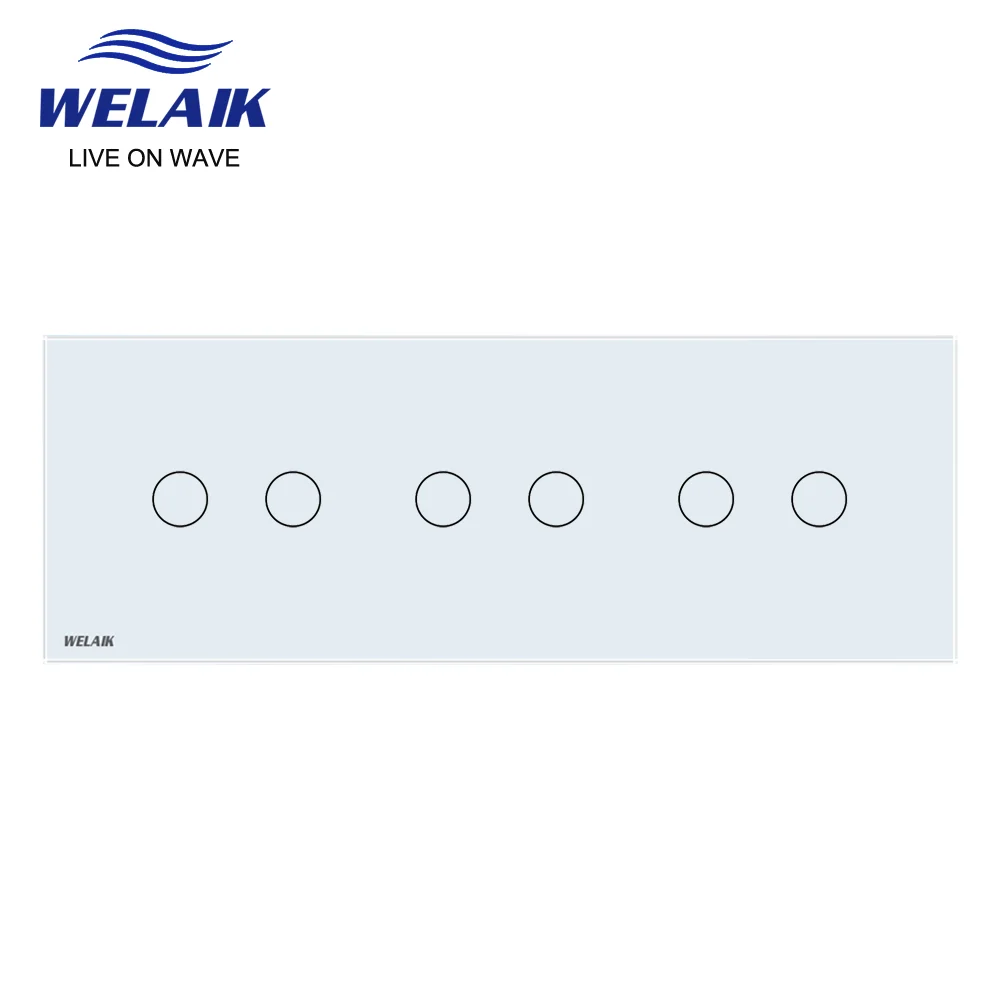 Welaik ue 3 quadro 222*80m 2gang led interruptor de toque parede luz branco cristal temperado painel vidro apenas peças diy a39222w1