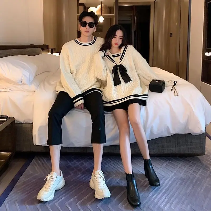 Pullovers Women Fashion Patchwork Couple Casual Preppy Style Popular Ulzzang Design Simple Daily Chic Comfortable Basic Retro