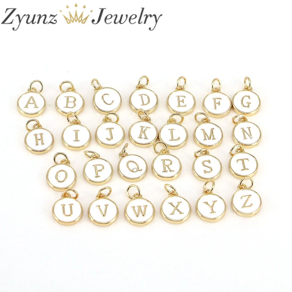 

26PCS, Alphabet Letter Enamel Charms Gold color White Enamel 10mm Pendants Jewelry Making Handmade Craft