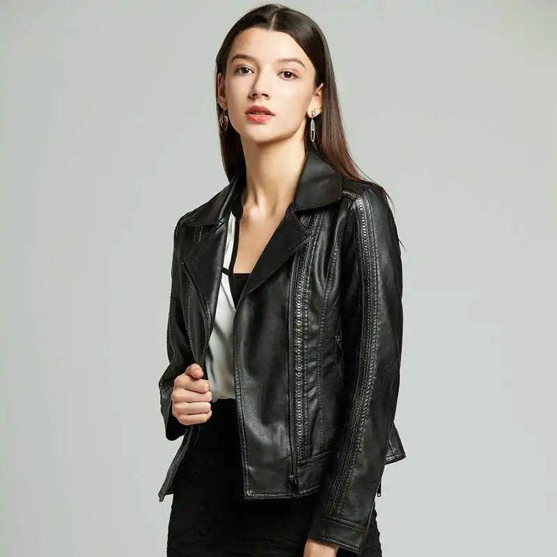 Chaquetas y abrigos de cuero sintético para mujer, abrigo de manga larga de estilo gótico Punk, para Otoño e Invierno