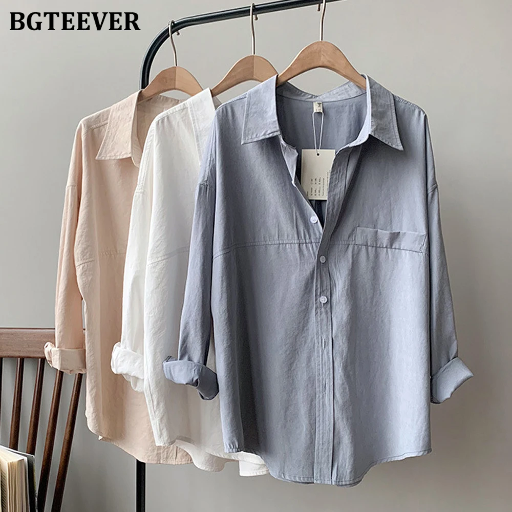 BGTEEVER Casual Single-breasted White Shirts for Women 2021 Spring Long Sleeve Female Blouses Office Ladies Solid Blusas Mujer