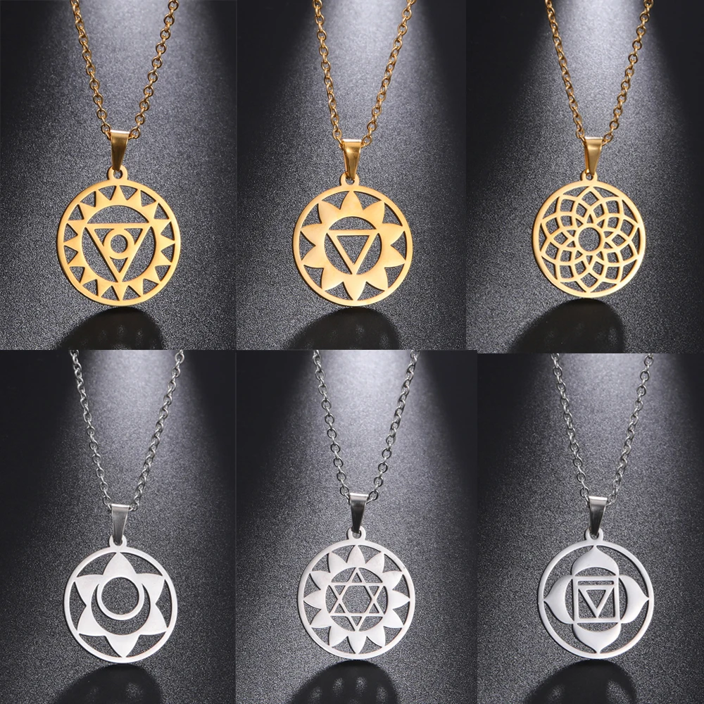 Skyrim 7 Chakra Yoga Necklace Sahasrara Muladhara Spiritual Pendant Neck Chains Stainless Steel Amulet Talisman Jewelry Gift