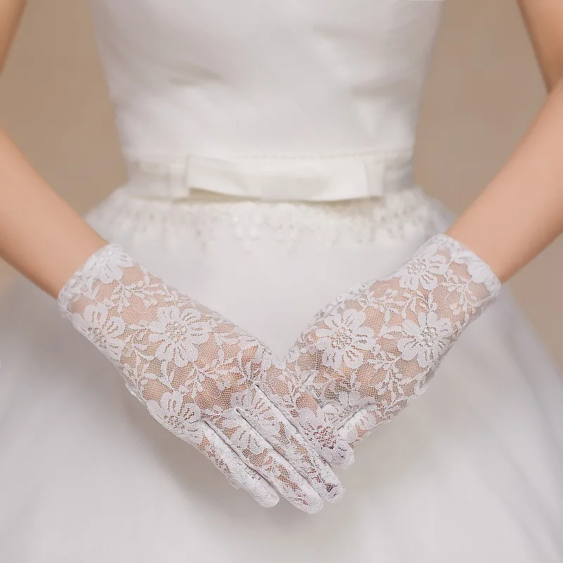 Summer Short Lace Gloves UV Protection Full Finger Gloves Outdoor Driving Gloves Prom Party Wedding Lace Gloves for Women