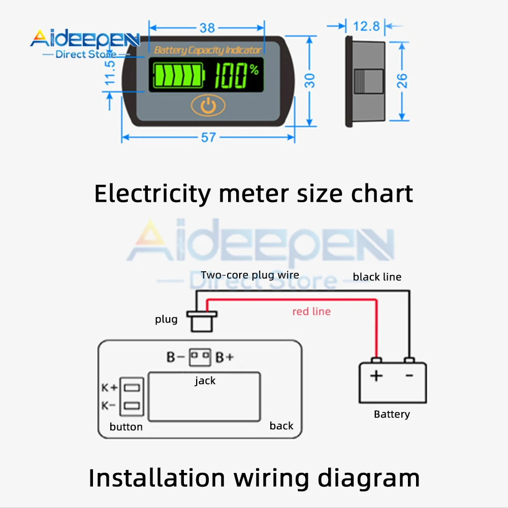 12V/24V/48V Adjustable LCD Car Lead-Acid Lithium Battery Voltmeter Voltage Tester Touch-Type Voltage Battery Capacity Indicator