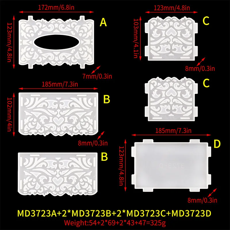 DIY Tissue Box Crystal Epoxy Resin Mold Pumping Tray Mold Hollow Pattern Storage Car Tissue Box Silicone Mold