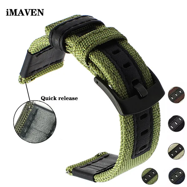 Canvas Nylon + Leather Watch Band For Jeep Diesel Fossil 20mm 22mm 24mm Men Watch Strap Quick Release Wrist Strap Watch Belt