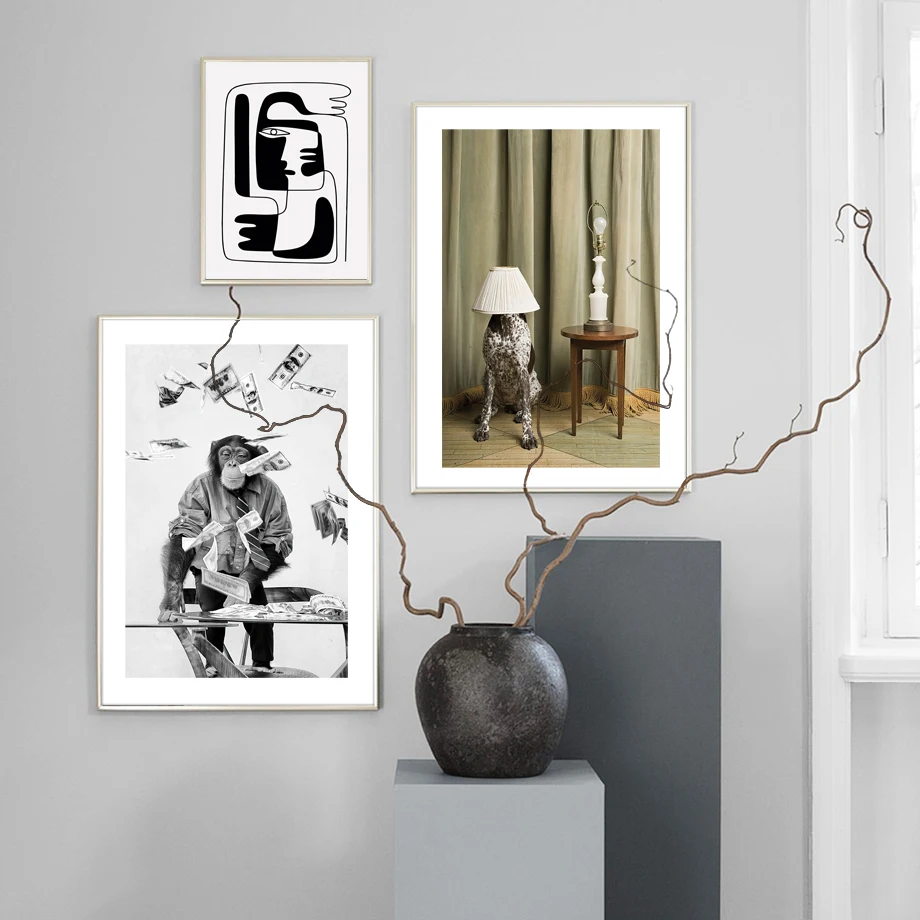 Nordic Vintage Poster Monkey Pears coffee Champagne Abstract Face Wall Art Print Canvas Painting Decor Pictures For Living Room