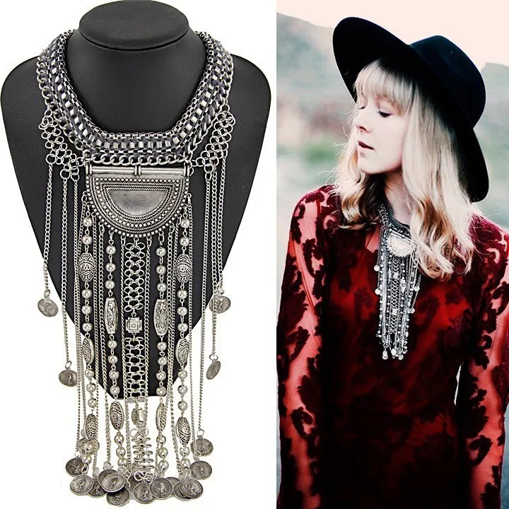 Fashion Maxi Long Tassel Statement Necklace Women Boho Indian Ethnic Vintage Coin Big Chunky Collar Necklaces Jewelry 2024 New