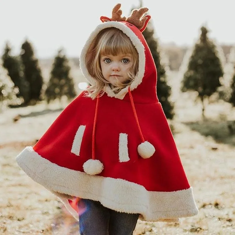 

Ins Christmas Elf Deer Elk Fleece Lamb Cashmere Double Winter Cloak Parent-child Props Clothes Thickened Kids Family Clothing