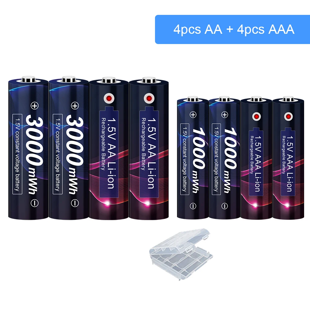 Batteria ricaricabile AA da 1.5v AA 1.5V 3000mwh 1000mwh 1.5V AAA batteria ricaricabile agli ioni di litio torcia giocattoli guarda lettore MP3 1.5V