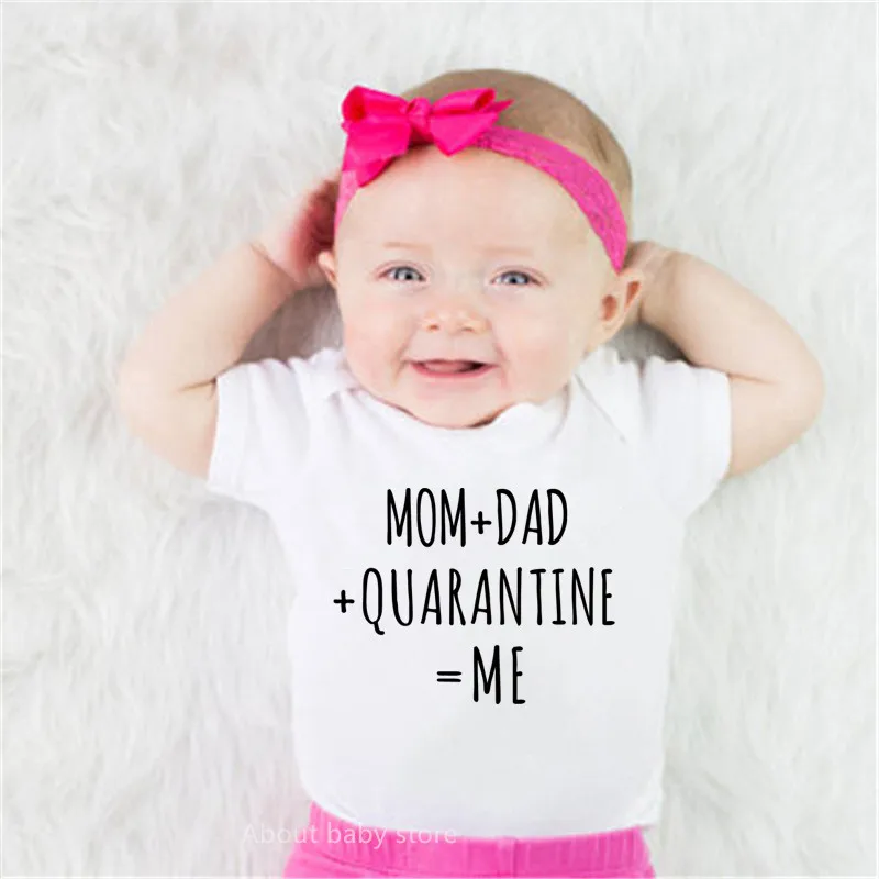 Mom+Dad+Quarantine=Me Funny Baby Announcement Onesies Pregnancy Reveal Bodysuit Cotton Short Sleeve Newborn Baby Jumpsuit Clothe