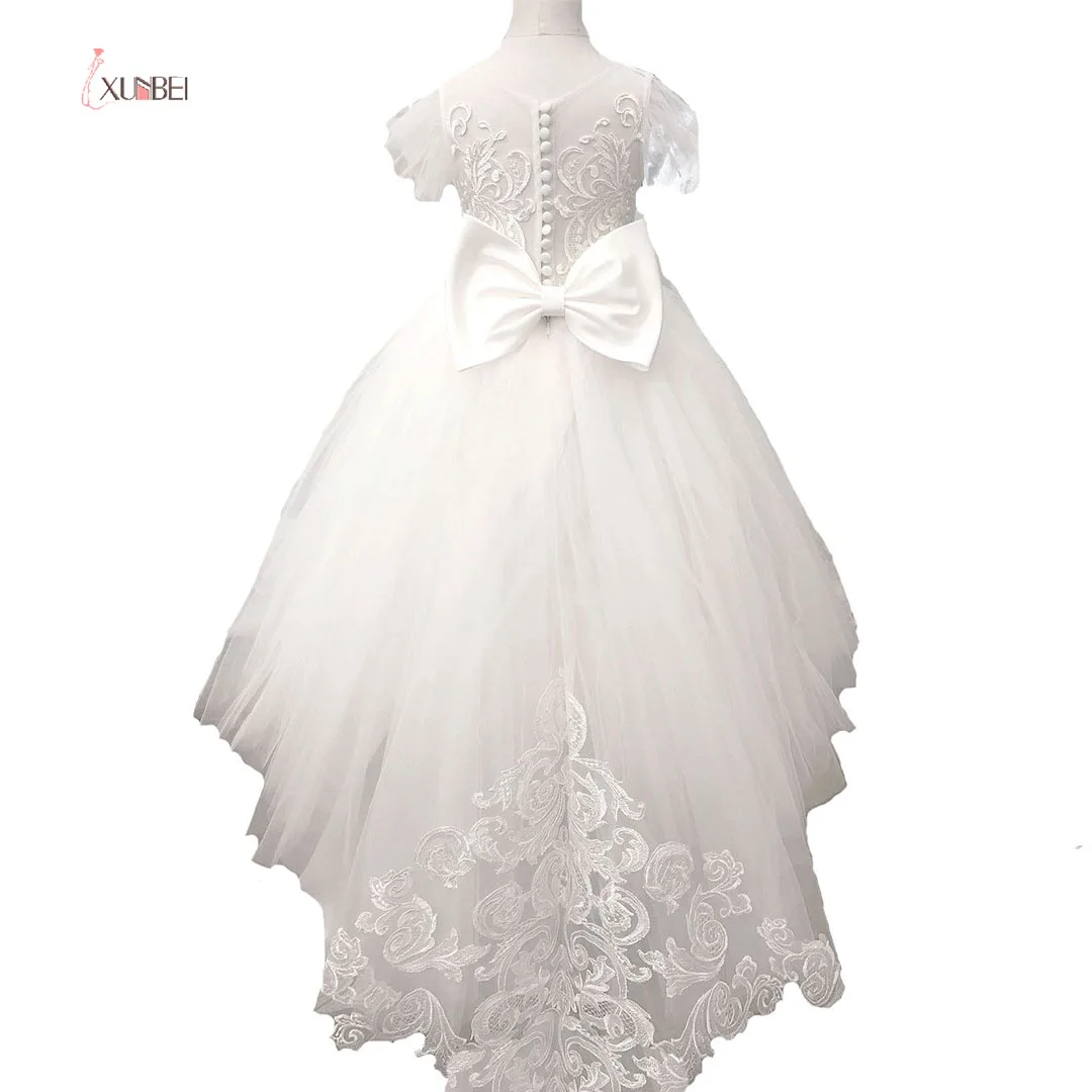 Xunbei-Robe fleurie en dentelle pour filles, nœud en tulle, robe de mariée de première communion pour enfants, jolie robe de Rhde princesse, robe de soirée