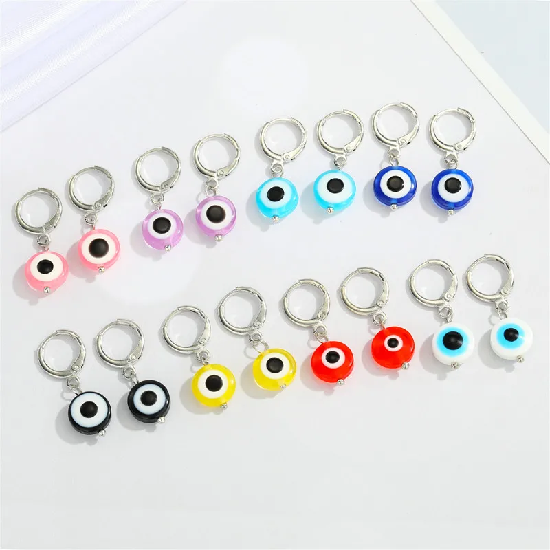 1Pair Colorful Transparent Acrylic Turkish Evil Eye Earrings For Women Vintage Cute Round Lucky Greek Eye Small Hoop Earrings