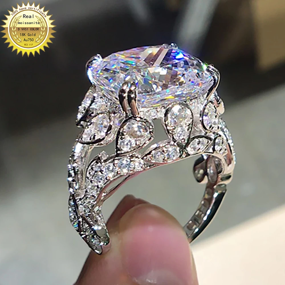 18K Au750 White Gold Women Wedding Party Engagement Ring 6Carat DVVS Cushion Moissanite Diamond Ring Classic Trendy