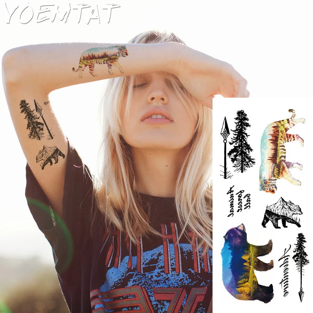 

1 piece Fantasy Color Forest tiger bear Hot Large animal Temporary Tattoo Waterproof Tattoo Sticker for women men