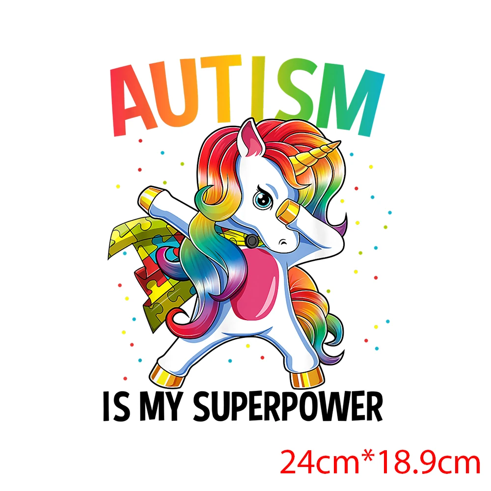 Autism Funny Graphic Iron On Transfer Sticker For Cloth Heat Tranfer Appliques For Clothing Parches Termoadhesivos Para Ropa