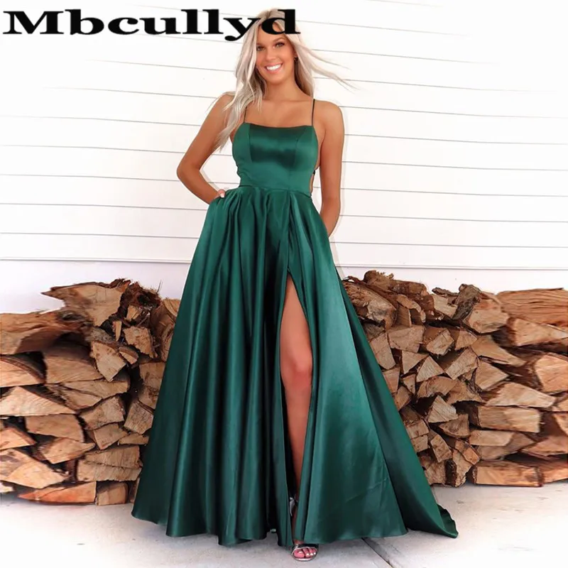 

Mbcullyd Emerald Green Prom Dresses Long Split 2020 Sexy Corss Backless Evening Party Dress Cheap Vestidos de fiesta de noche