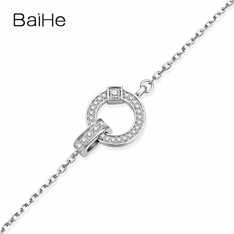 BAIHE Solid 18K White Gold SI/H 0.19ct Natural Diamond Simple Bracelet Women Men Wedding Gift Trendy Fine Jewelry pulsera hombre