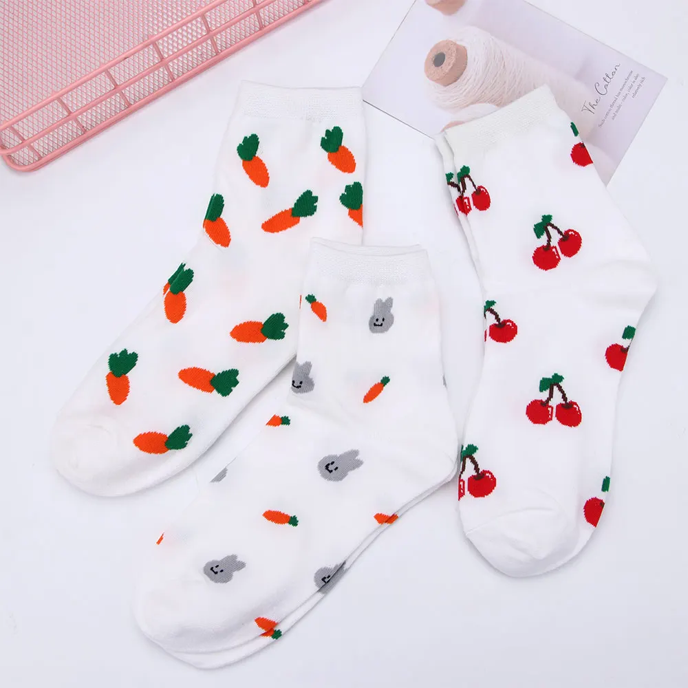 Cute Cartoon Carrot Omelette Cherry Pizza Women Cotton Socks Korean New Sweet Wild Tube Socks Harajuku Sock Fuzzy Sock