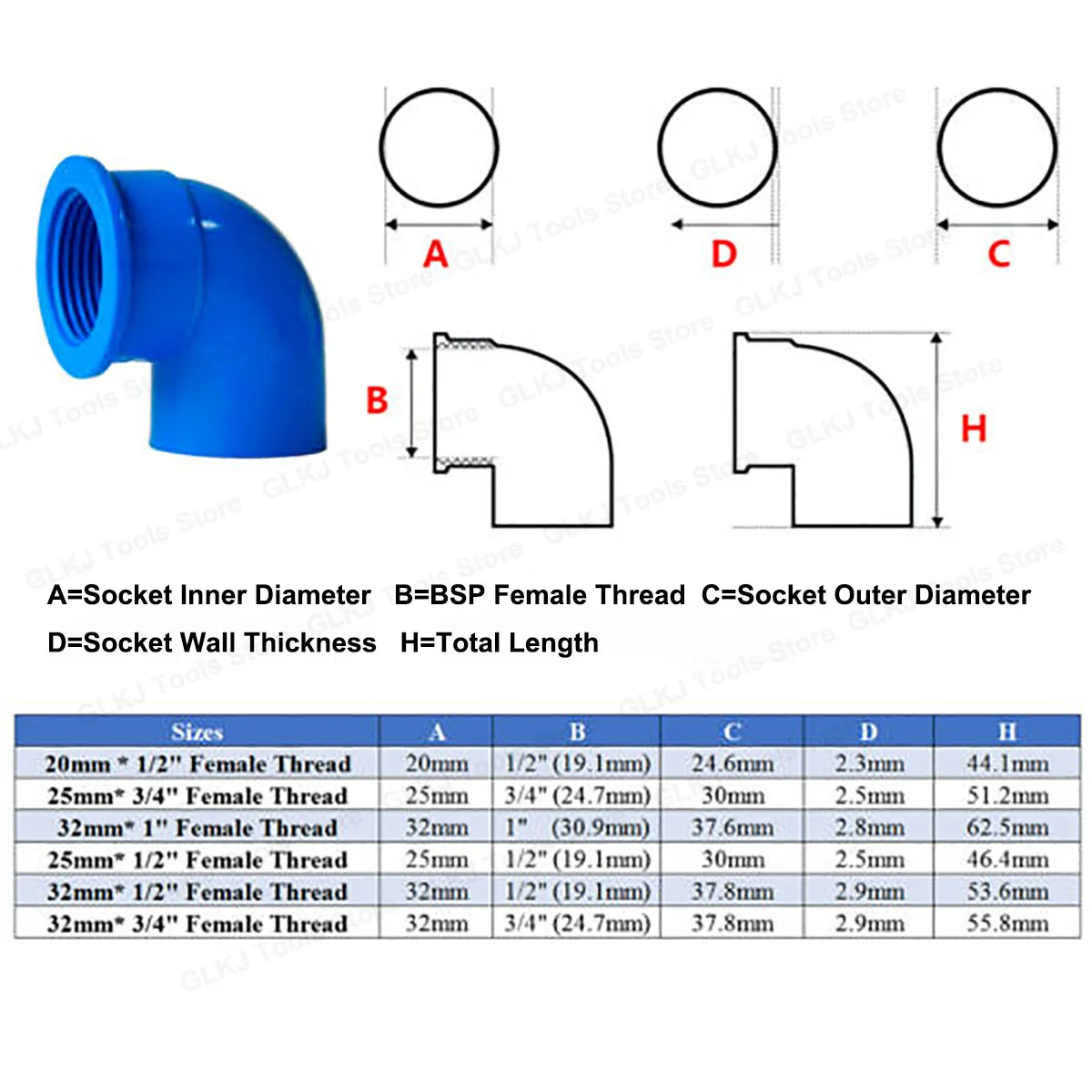 1Pcs 1/2, 3/4, 1inch PVC Female Thread Elbow 20 25 32mm 90° Elbow Connector Garden Irrigation Aquarium Fish Tank Pipe Adapter