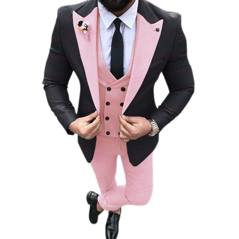 

2021 Fashion Wedding Men Suits Pink Peak Lapel Costume Homme Slim Fit Prom Terno Masculino Best Man Blazer Groom Wear 3 Pieces