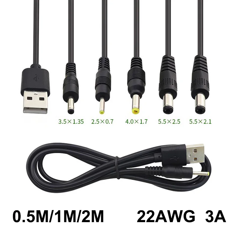 0.5M 1M 2M USB type A Male to DC 2.5 3.5 1.35 4.0 1.7 5.5 2.1 5.5 2.5mm Jack plug extension power cord supply cable connector