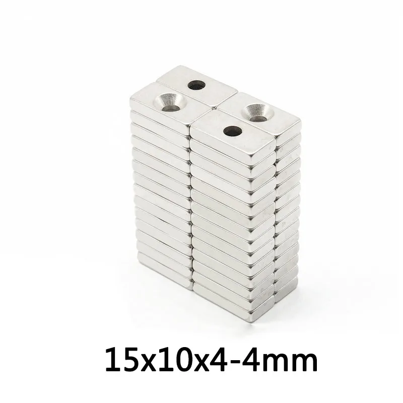 

50~200PCS15x10x4-4 N35 Quadrate Powerful Small Magnets Countersunk hole4mm Neodymium Magnet 15x10x4mm NdFeB Magnetic 15*10*4-4mm