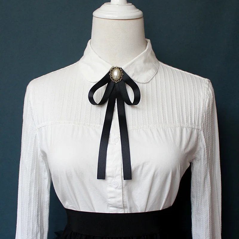 Bow tie ladies bank stewardess student performance professional Korean collar flower white shirt skirt black bow accessories