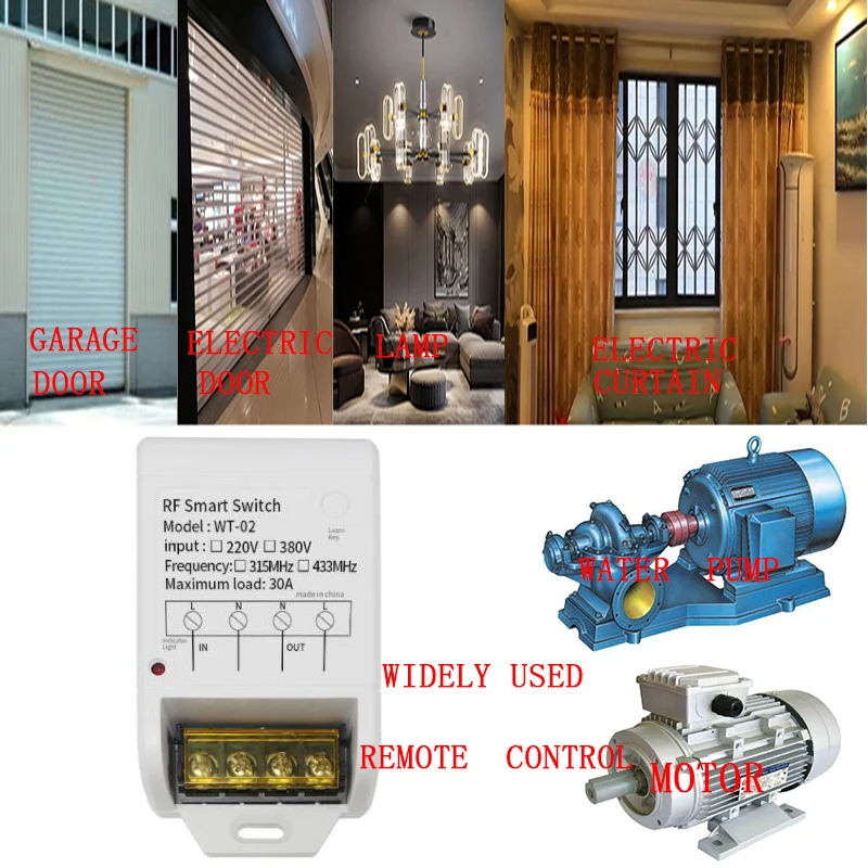 AC 380V 30A przekaźnik bezprzewodowy RF pilot zdalnego sterowania przełącznik i 433MHz 1CH nadajnik zdalnego sterowania do pompy wody, ale silnik