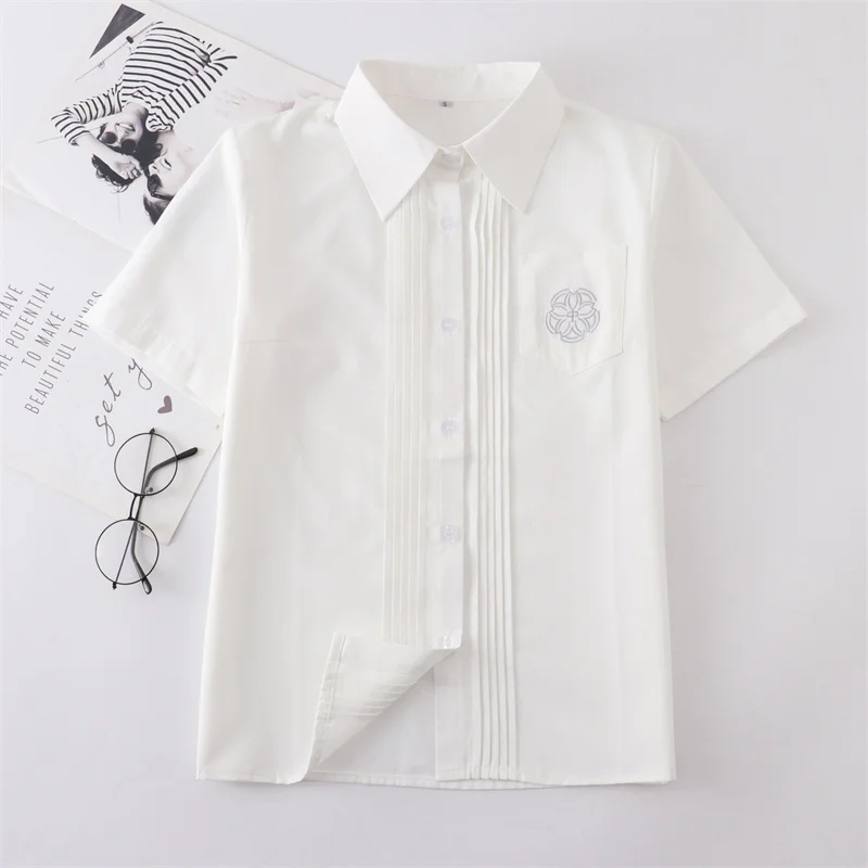 Camicia a maniche corte estiva a maniche corte a pieghe uniforme scolastica Jk da donna colletto a punta a maniche lunghe autunnale bianco latte