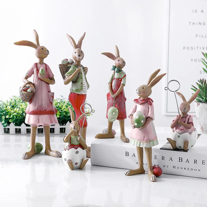 Home Decoration Green Rabbit Family Toys Christmas Friends Girl Resin Gift For Child Doll Micro Landscape Anime Figures