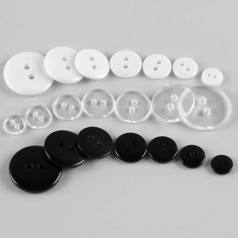 100Pcs Shirt Buttons 2 Holes Buttons DIY Scrapbooking Kid\'s Garment Dolls Sewing Accessories Craft Decoration Black White Button